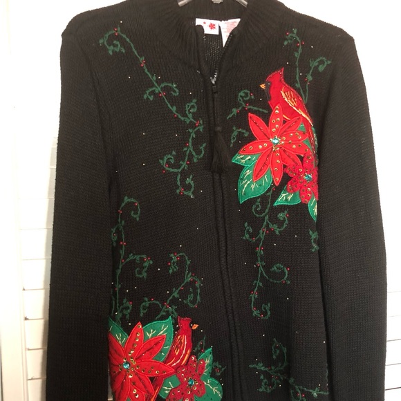 Sweaters - Black Christmas Embellished Knit Cardigan Small 4/6